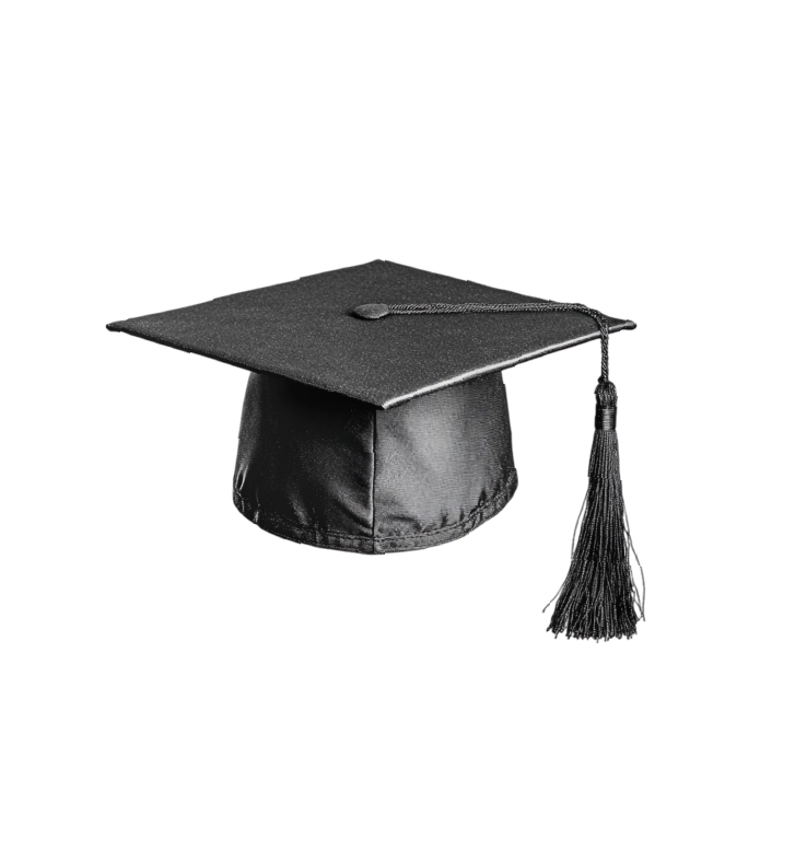 Black graduation cap (mortarboard) with tassel on a white background, symbolizing academic achievement