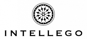 Brand logo featuring a black circular geometric mandala emblem above the word INTELLEGIO.